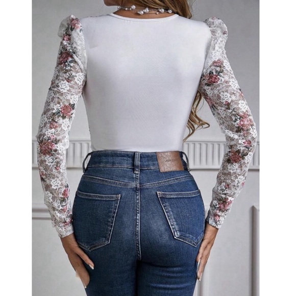Black Long Sleeve Sweetheart Neck Fitted Bodysuit main image 1